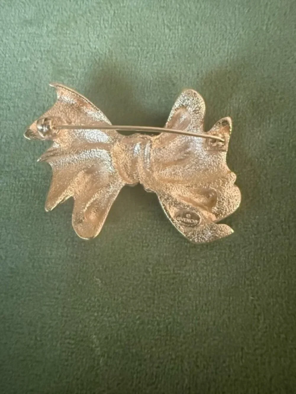 Givenchy Bow Brooch Ribbon Gold Tone & Rhinestones Designer Signed Vintage Pin
